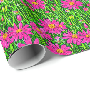 Fuchsia Pink Wildflowers in a Field Wrapping Paper
