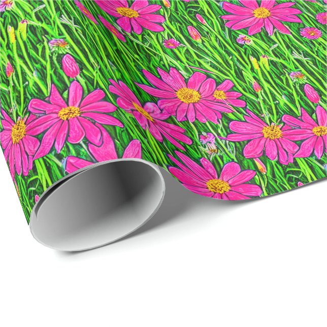 Fuchsia Pink Wildflowers in a Field    Wrapping Paper (Roll Corner)