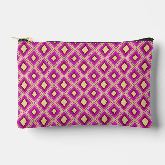 Fuchsia Pink Yellow Diamond Pattern  Accessory Pouch (Front)