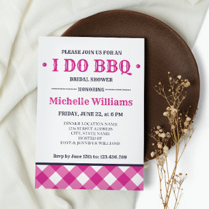 Fuchsia Plaid   Rustic I DO BBQ Bridal Shower  Invitation