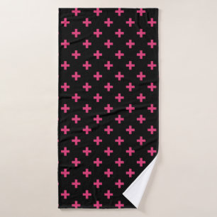 Fuchsia polka crosses on black bath towel