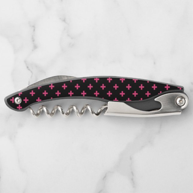 Fuchsia polka crosses on black corkscrew (Back)