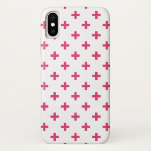 Fuchsia polka crosses on white iPhone x case