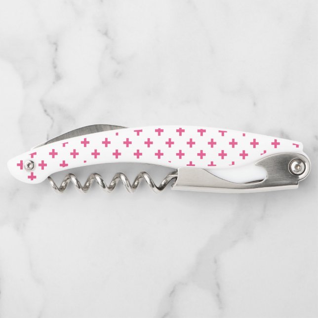 Fuchsia polka crosses on white corkscrew (Back)