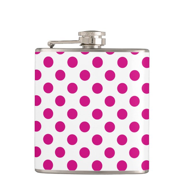 Fuchsia polka dots hip flask (Front)