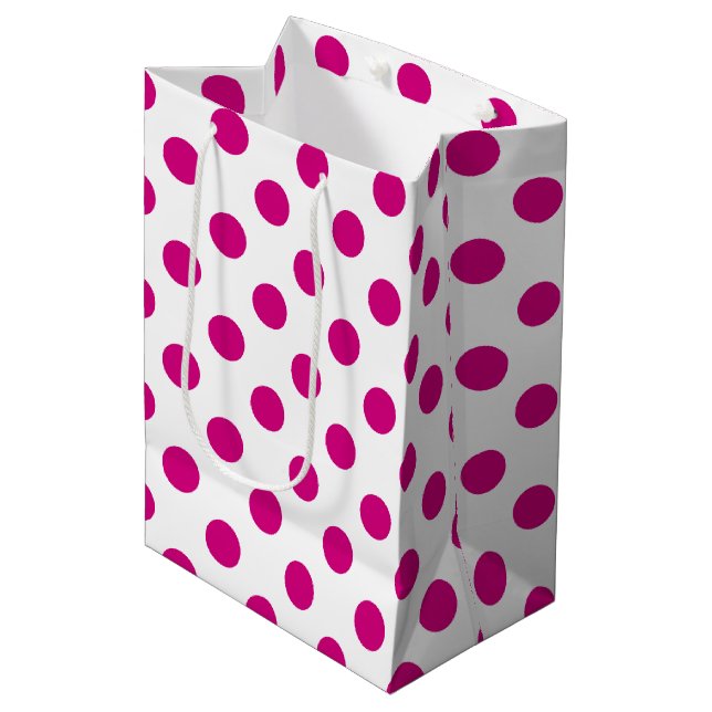 Fuchsia polka dots medium gift bag (Front Angled)