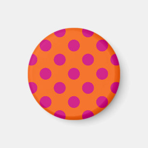 Fuchsia polka dots on orange magnet