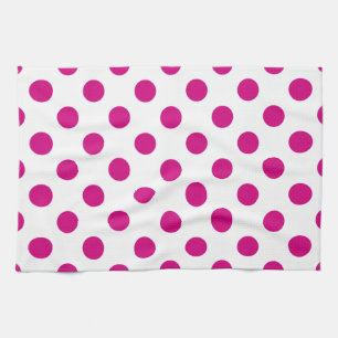 Fuchsia polka dots tea towel
