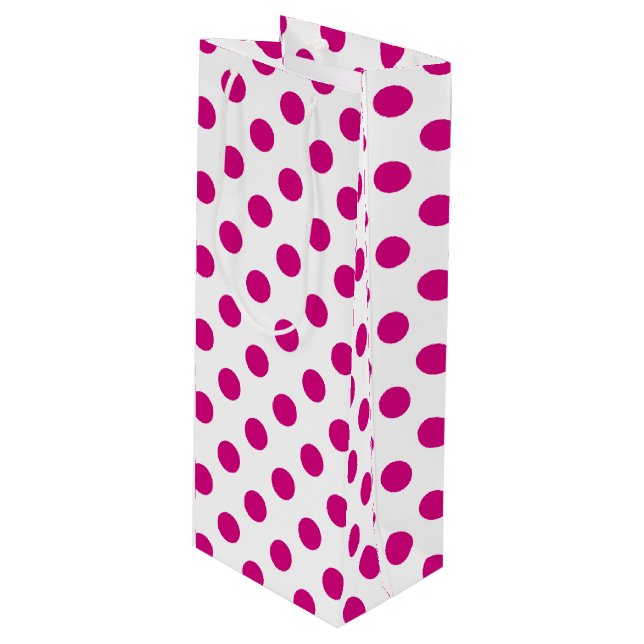 Fuchsia polka dots wine gift bag (Front Angled)