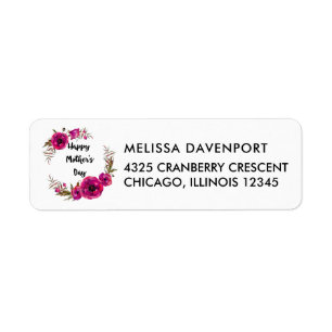 Fuchsia Poppies Floral Wreath Happy Mother's Day