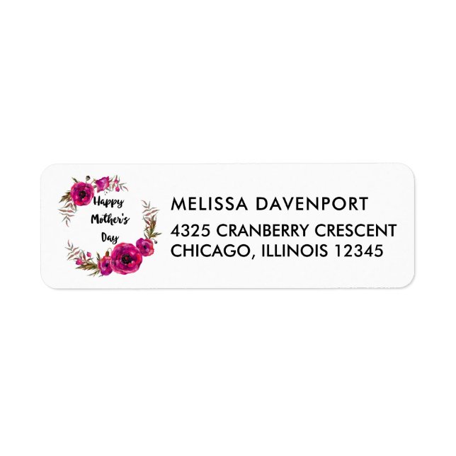 Fuchsia Poppies Floral Wreath Happy Mother's Day (Front)