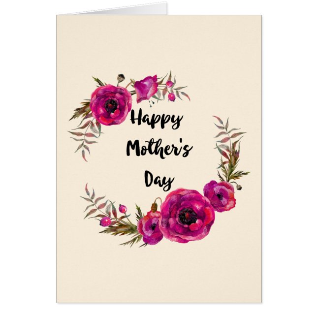 Fuchsia Poppies Floral Wreath Happy Mother's Day (Front)