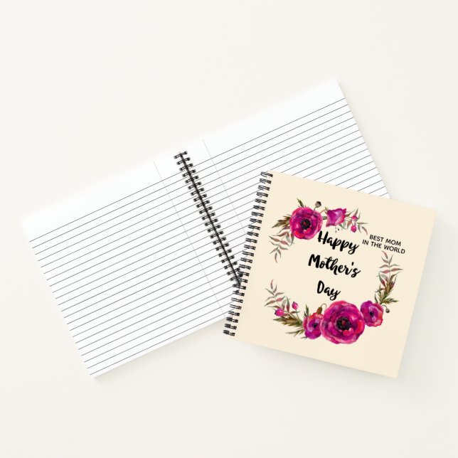 Fuchsia Poppies Floral Wreath Happy Mother's Day Notebook (Inside)