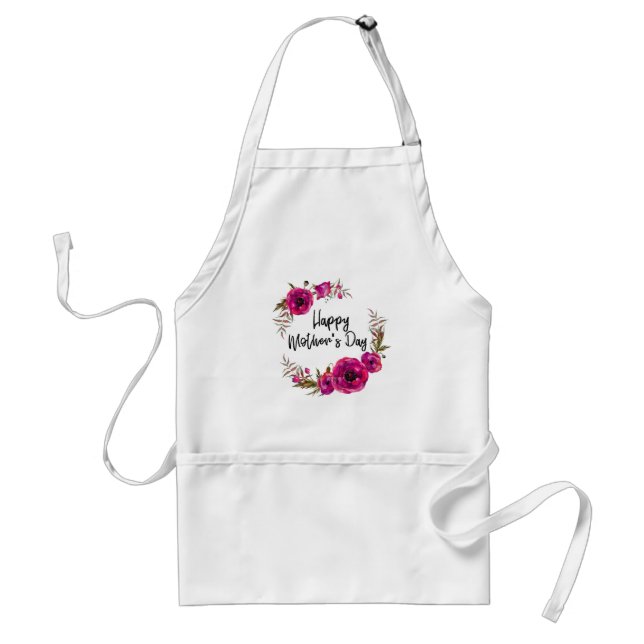 Fuchsia Poppies Floral Wreath Happy Mother's Day Standard Apron (Front)