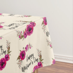 Fuchsia Poppies Floral Wreath Happy Mother's Day Tablecloth