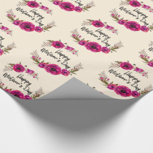 Fuchsia Poppies Floral Wreath Happy Mother's Day Wrapping Paper