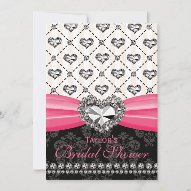 Fuchsia PRINTED Diamond Bridal Shower Invites (Front)