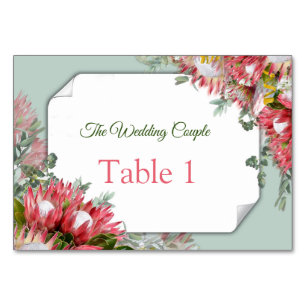Fuchsia Protea's - Green & Gold Table cards