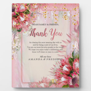 Fuchsia Protea's with Blush & Gold Ribbons Plaque