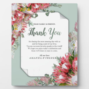 Fuchsia Protea's with Greens & Gold Ribbons Plaque