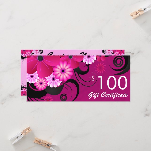 Fuchsia Purple Elegant Custom $100 Gift Voucher (Front/Back In Situ)