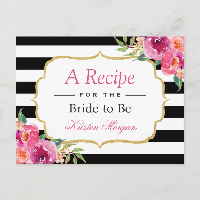 Fuchsia Purple Red Floral Bridal Shower Recipe Postcard (Front)