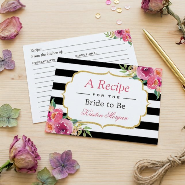Fuchsia Purple Red Floral Bridal Shower Recipe Postcard (Creator Uploaded)