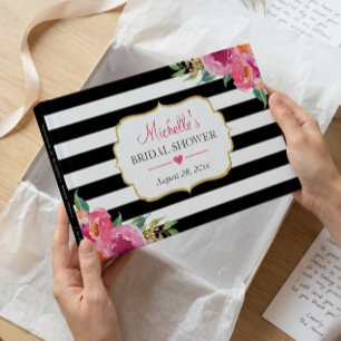 Fuchsia Purple Red Floral Stripes Bridal Shower Guest Book