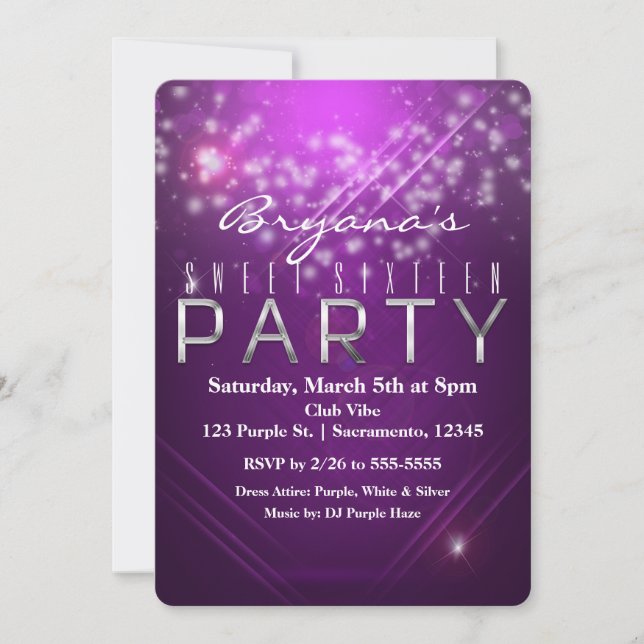 Fuchsia Purple Sparkle Club Vibe PARTY Invitation (Front)