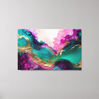 Fuchsia, Purple, Teal & Gold Marble Abstract Art Canvas Print