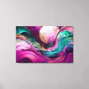 Fuchsia, Purple, Teal & Gold Marble Abstract Art Canvas Print