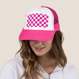 Fuchsia Racing Checkered Flag Display Customizable Trucker Hat