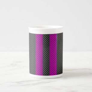Fuchsia Racing Stripes in Carbon Fibre Style Bone China Mug