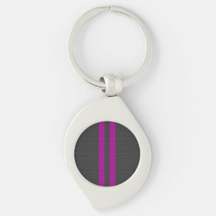 Fuchsia Racing Stripes in Carbon Fibre Style Key Ring