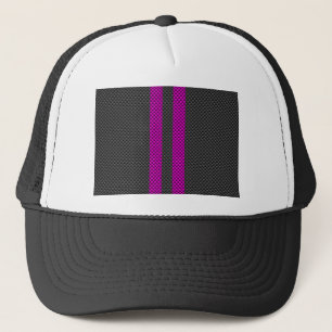 Fuchsia Racing Stripes in Carbon Fibre Style Trucker Hat