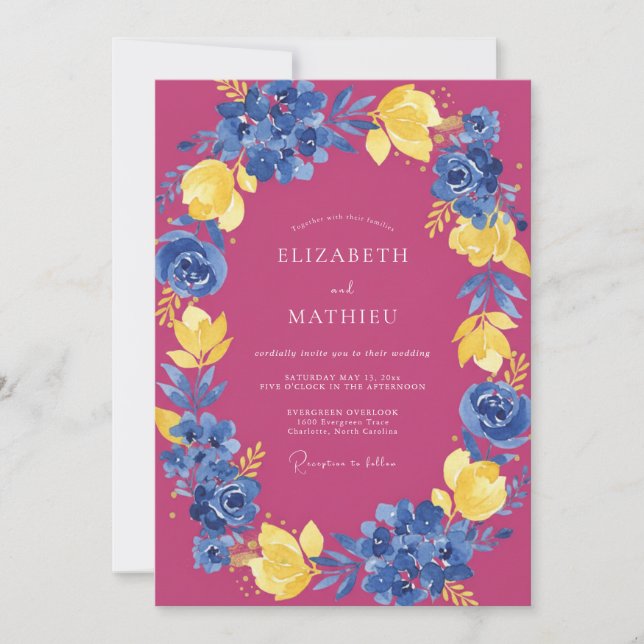 Fuchsia Radiant Botanical Wedding Invitation (Front)