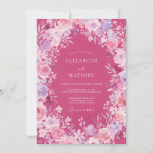 Fuchsia Ranunculus Sage Wedding Invitation