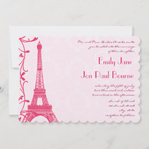 Fuchsia Raspberry Eiffel Tower Wedding Invitation
