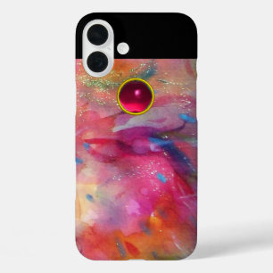 FUCHSIA RED BLUE ABSTRACT 3D PINK RUBY GEMSTONE iPhone 16 PLUS CASE