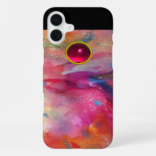 FUCHSIA RED BLUE ABSTRACT 3D PINK RUBY GEMSTONE iPhone 16 PLUS CASE