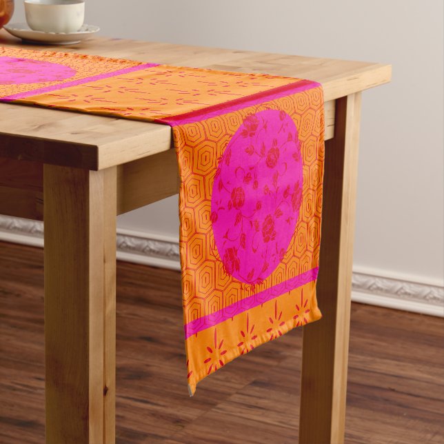 Fuchsia Red Orange Peony Pattern Short Table Runne Runner (In Situ)