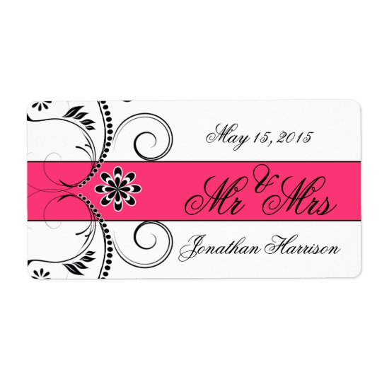 Fuchsia Ribbon Wedding Mr Mrs Water Bottle Labels