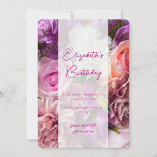 Fuchsia Rose Birthday Invitation Card