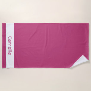Fuchsia Rose Bridesmaid Name Calligraphy Elegant Beach Towel