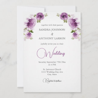Fuchsia Roses and Peonies Wedding Invitation
