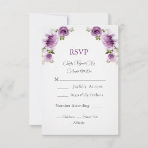Fuchsia Roses and Peonies Wedding RSVP Card