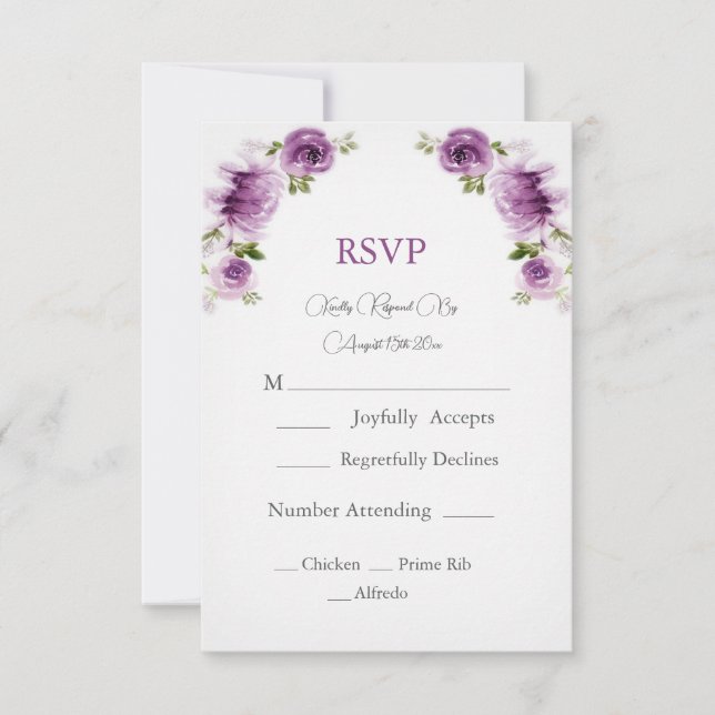 Fuchsia Roses and Peonies  Wedding  RSVP Card (Front)
