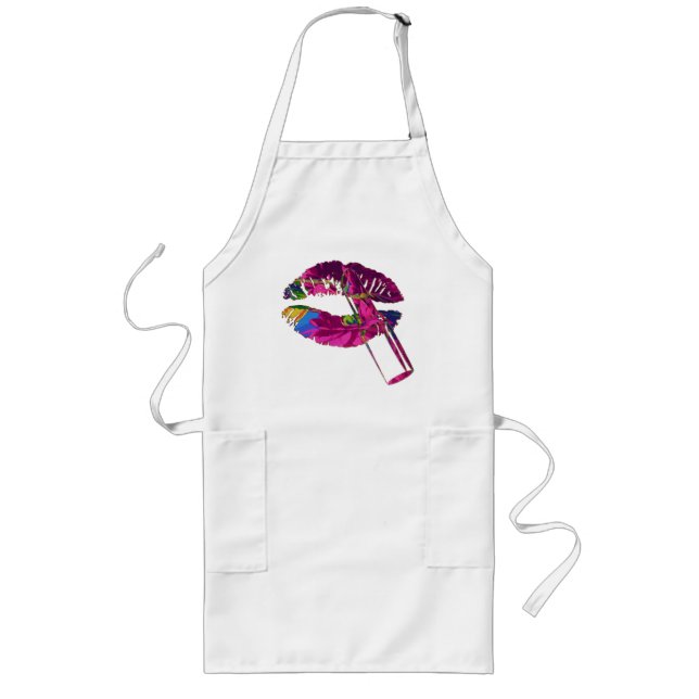 Fuchsia Roses Lipstick Abstract Art Apron (Front)