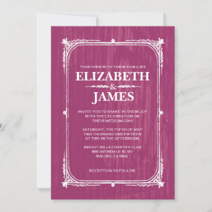 Fuchsia Rustic Barn Wood Wedding Invitations