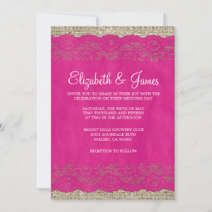 Fuchsia Rustic Lace Wedding Invitations